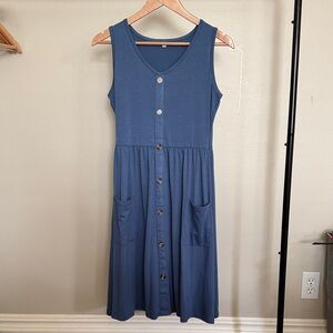 Chic Button-Down Blue Midi Dress